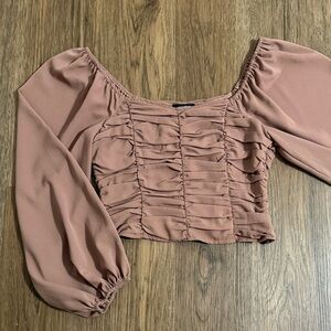 Women's Cropped Ruched Blouse - Brown